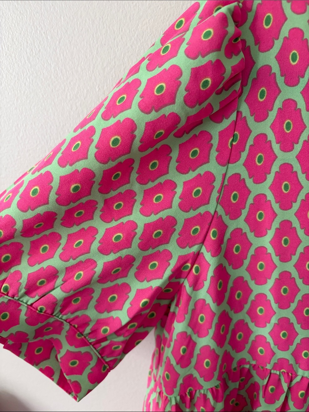 First Love Pink and Green Geometric Tiered Dress - Picture 3 of 3